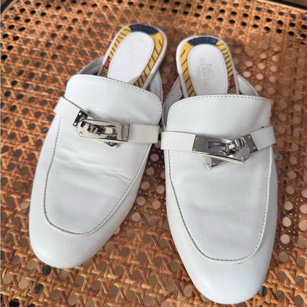 Hermes Cream Leather Loafers